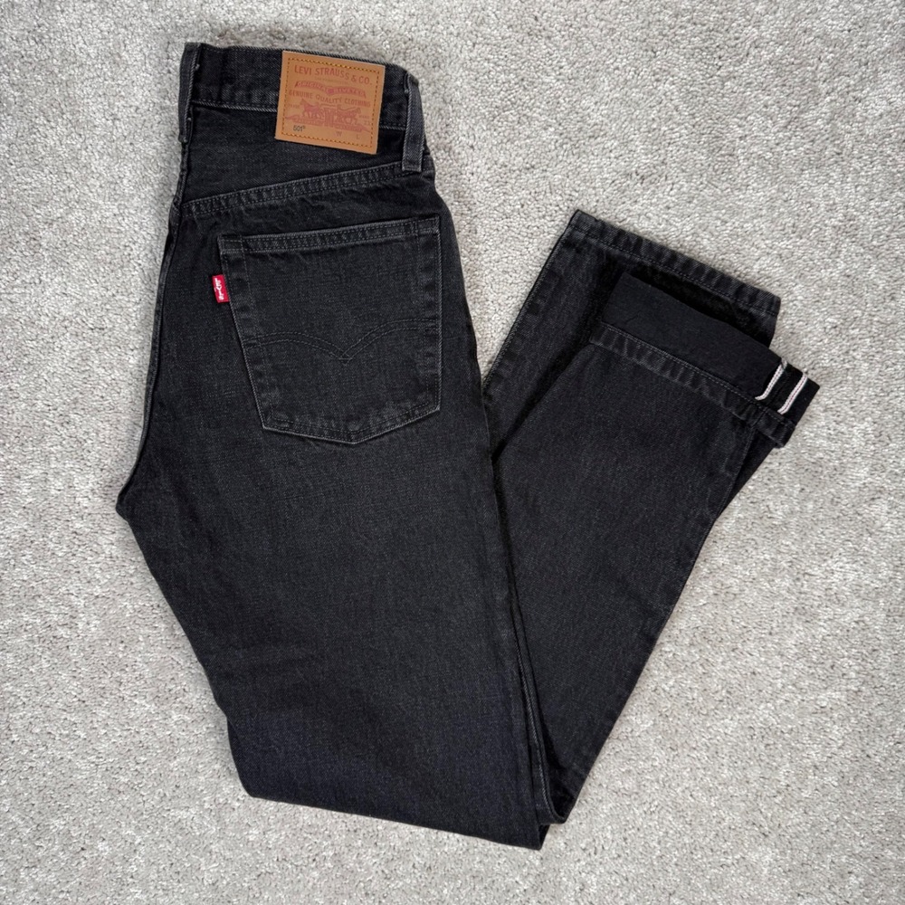 Levi's 501 Selvedge Women's 25x30 Jeans Black High Rise Button Fly Straight Leg